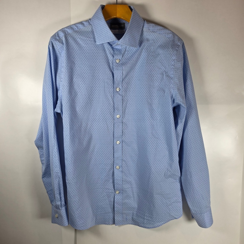 Michael Kors Mens Slim Fit Airsoft Cooling Light Blue Geometric Dress Shirt M